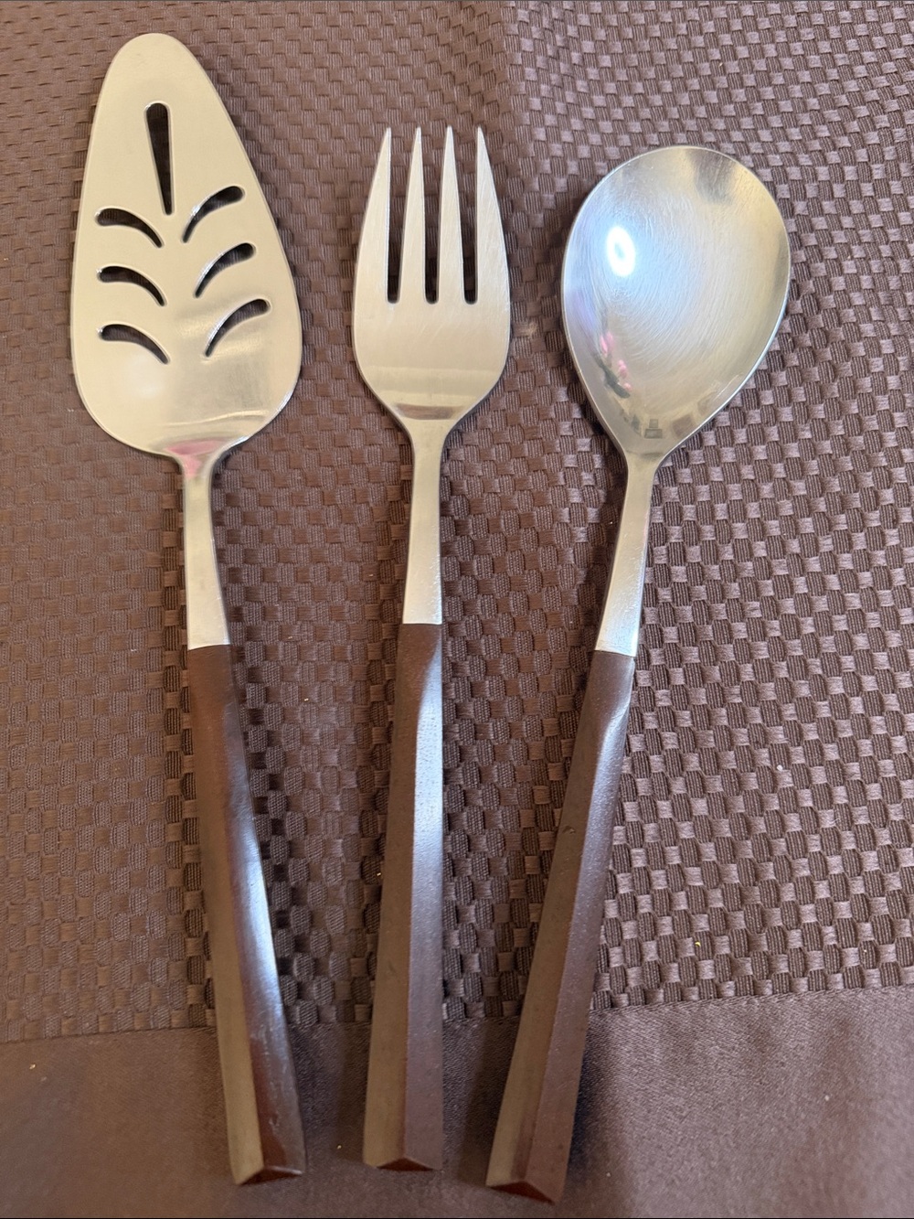 Vintage Woodwind Japan stainless Steel Serving Spoon, Fork & Pie Server Set
